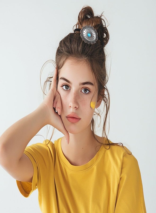 يوليف ٦ قطع من ربطات شعر ذيل الحصان الغربية، إكسسوارات ربطات شعر غربية للنساء، ربطات شعر معدنية بوهيمية، ربطات شعر دائرية مزينة بالزهور، ربطات شعر دائرية عتيقة باللون الفيروزي، ربطات شعر على شكل زهرة القرع، زينة ربطات شعر ذيل الحصان - Image 5